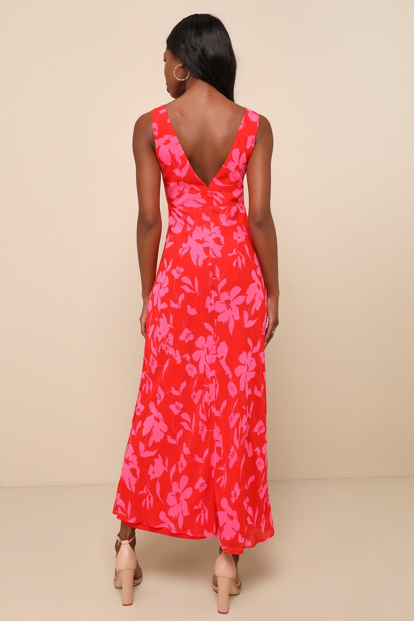 red and pink dress Petal Pup Women's Lipa Colorblock Midi Slip this midi Dress Linda: Red and Pink