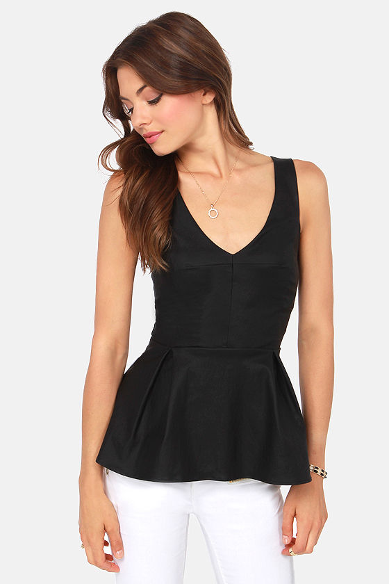 Cute Black Top Peplum Top Sleeveless Top 37.00 Lulus