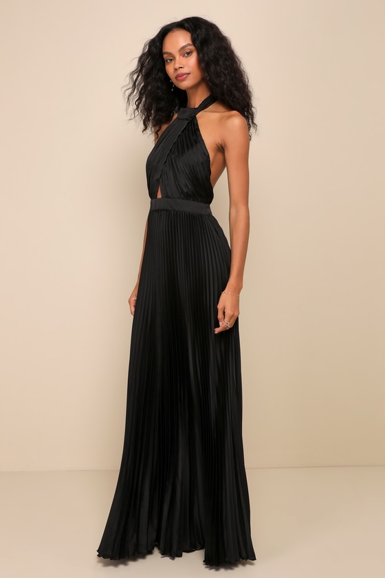 ワンピース ETMON Slip Texture Blend Pleats Dress, Black Chiffon Dress With Lace | Blumarine