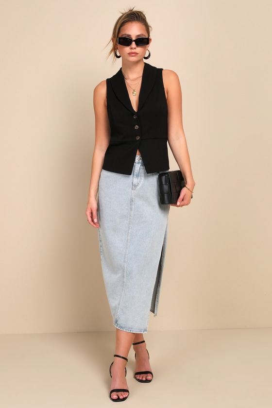 LULUS HEIGHTENED VIBES BLACK SLEEVELESS VEST TOP