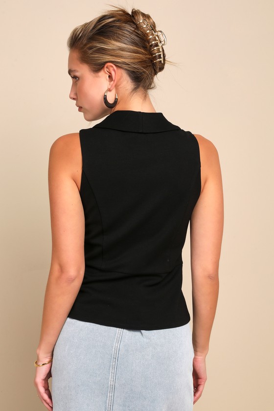 LULUS HEIGHTENED VIBES BLACK SLEEVELESS VEST TOP