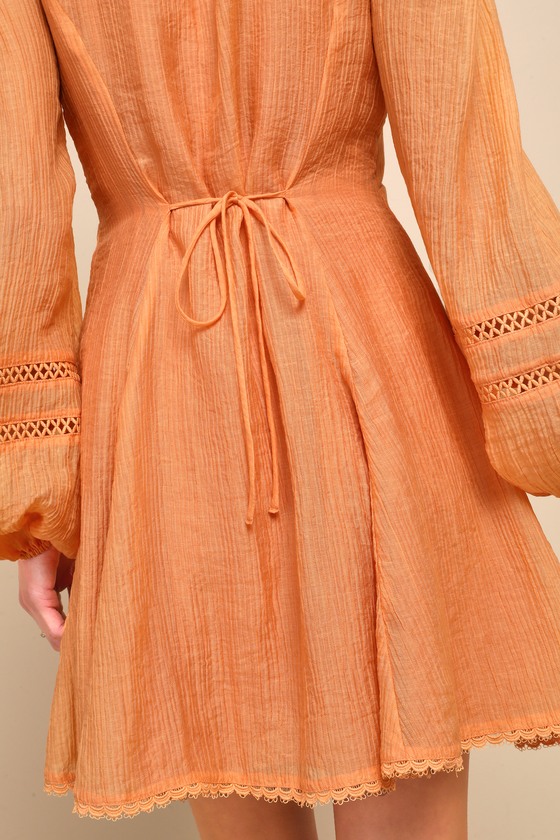 Shop Lulus Strolling Sweetie Orange Crochet Button-front Mini Dress