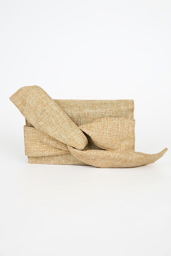 Perfect Retreat Beige Woven Bow Clutch 7