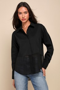 Sheer-ly Chic Black Semi-Sheer Long Sleeve Button-Up Top