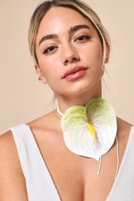 Anthurium White and Green Tropical Flower Choker Necklace