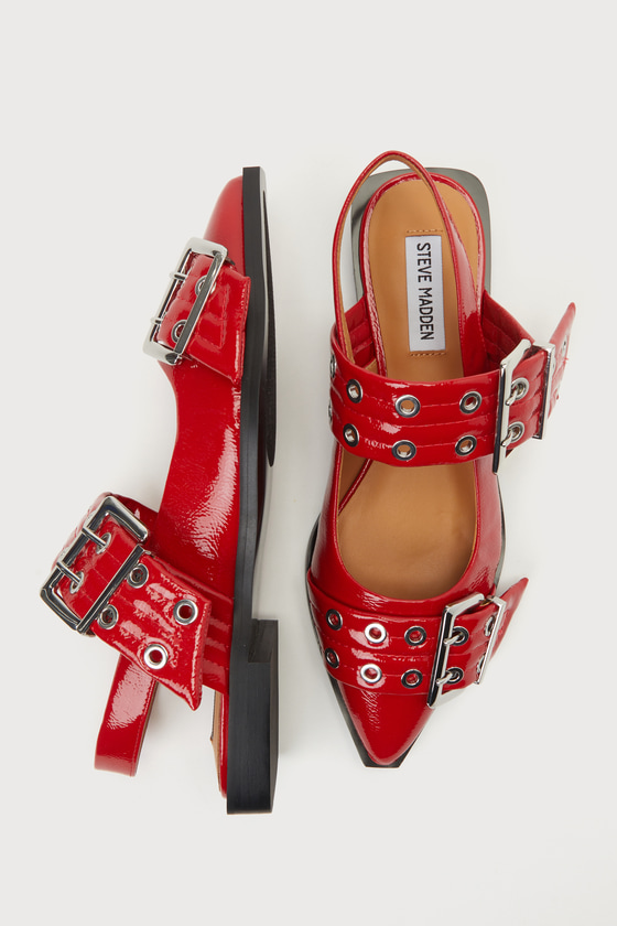 Steve Madden Graya - Red Patent Slingback Flats - Buckle Flats - Image 3