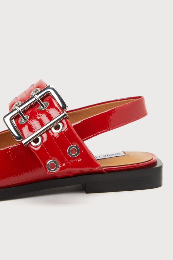 Steve Madden Graya - Red Patent Slingback Flats - Buckle Flats - Image 4