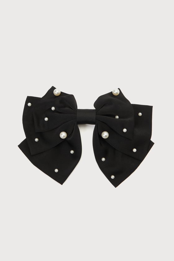 Black Satin Hair Clip - Pearl Bow Barrette - Satin Bow Hair Clip - Lulus