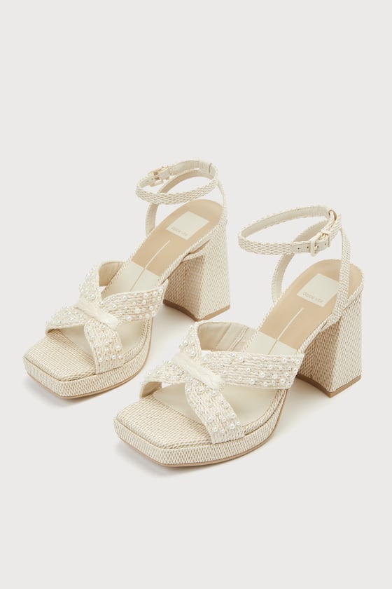 Aries Vanilla Woven Pearl Ankle Strap Platform High Heel Sandals 1