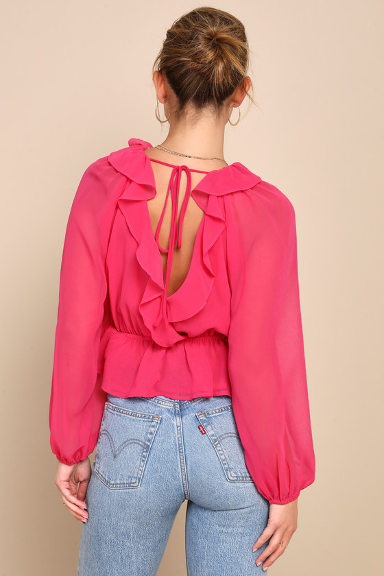 pink chiffon blouse with bow