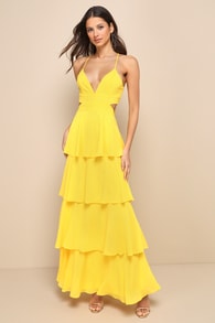 Tier and Now Yellow Tie-Back Tiered Maxi Dress 1