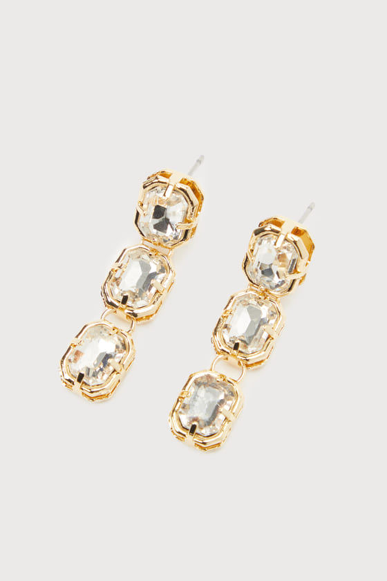 Gold rhinestone drop earrings Clearance