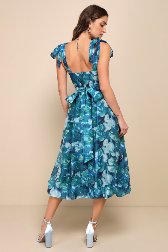 Nala Organza Floral Trim Dress Blue - Hale Bob