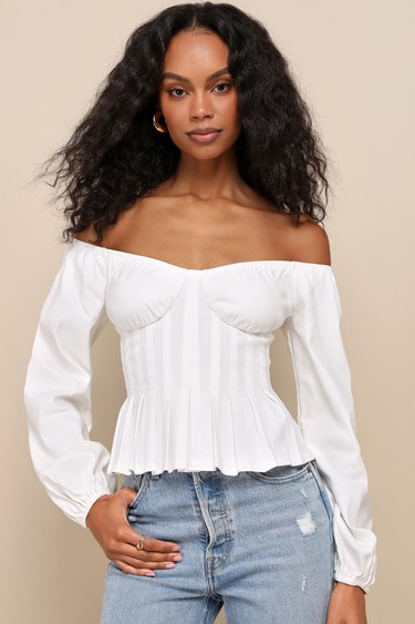Cutest Confidence White Off-the-Shoulder Long Sleeve Bustier Top