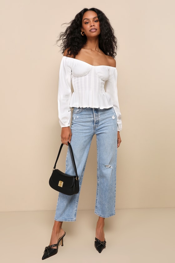 Cutest Confidence White Off-the-Shoulder Long Sleeve Bustier Top 4