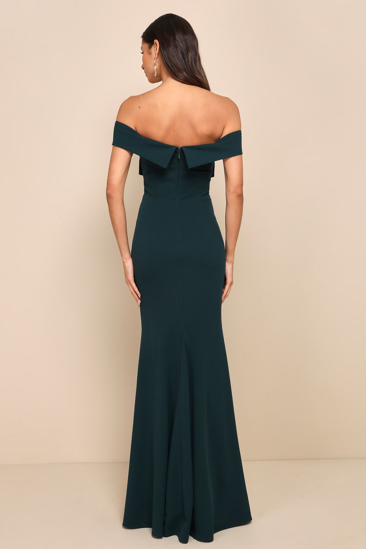 Hunter Green Dress - Off-the-Shoulder Maxi Dress - Bow Maxi Dress - Lulus
