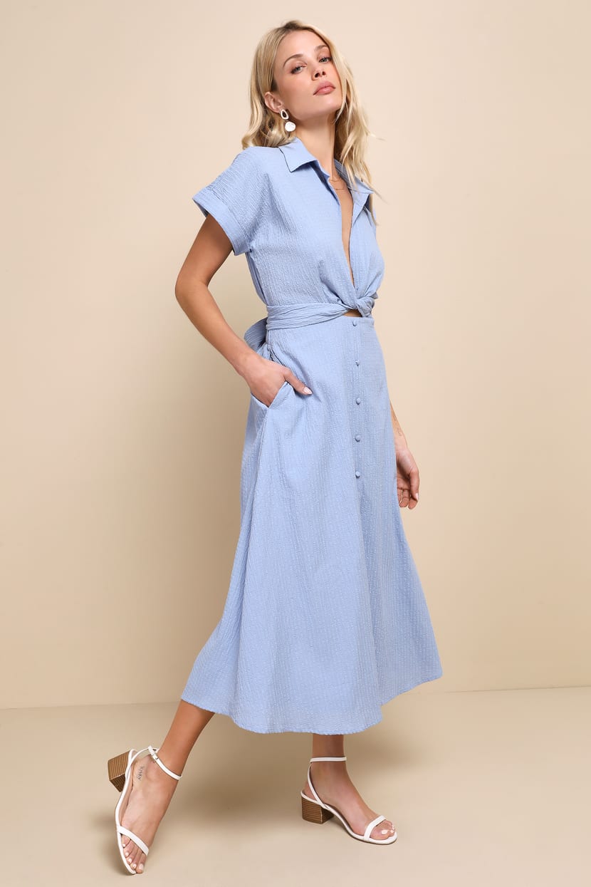 blue dress for baby girl Collared Button Up Dress Vanilla / Xs