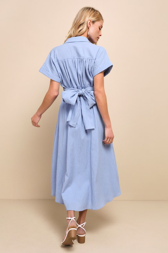 Palermo Perfection Light Blue Collared Midi Dress with Pockets 4