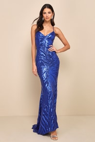 Sparkle 'til Dawn Royal Blue Sequin Lace-Up Mermaid Maxi Dress