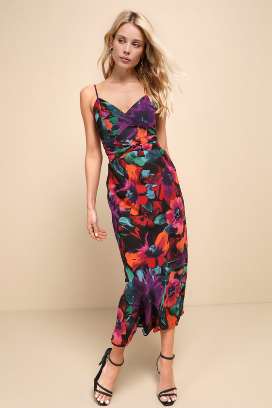 Beautiful Entrance Multi Floral Print Twist Front Midi Dress 1