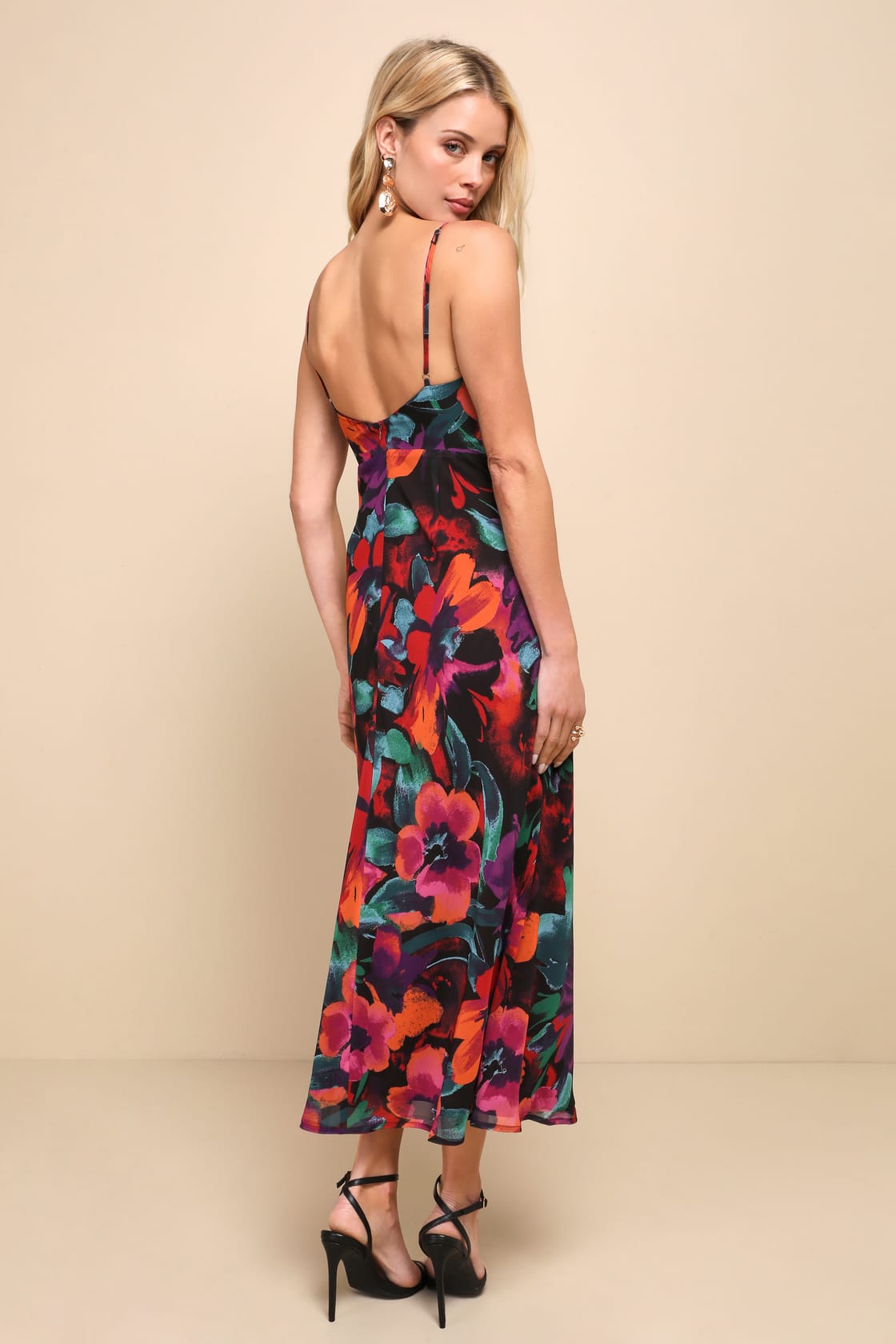 Beautiful Entrance Multi Floral Print Twist Front Midi Dress