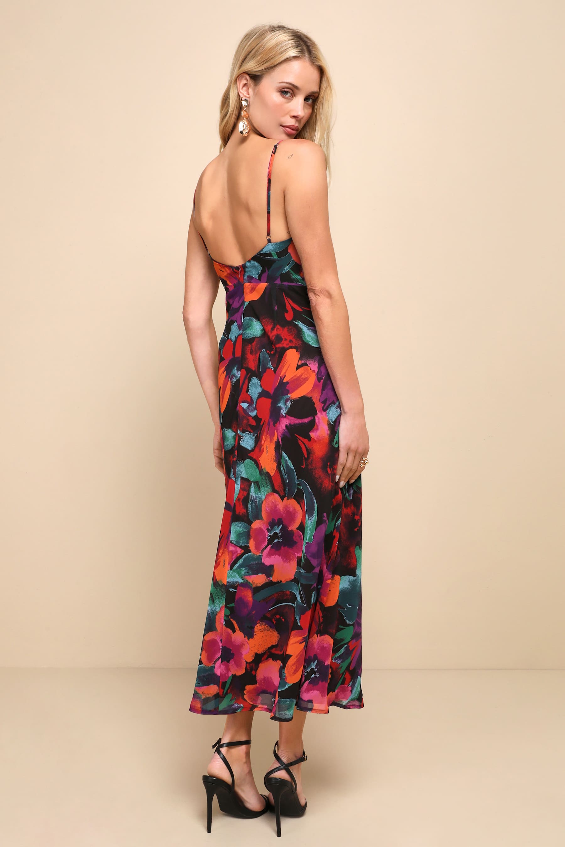 Beautiful Entrance Multi Floral Print Twist Front Midi Dress