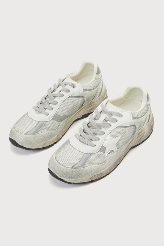 Oceanus Ivory Suede Distressed Lace-Up Sneakers 1