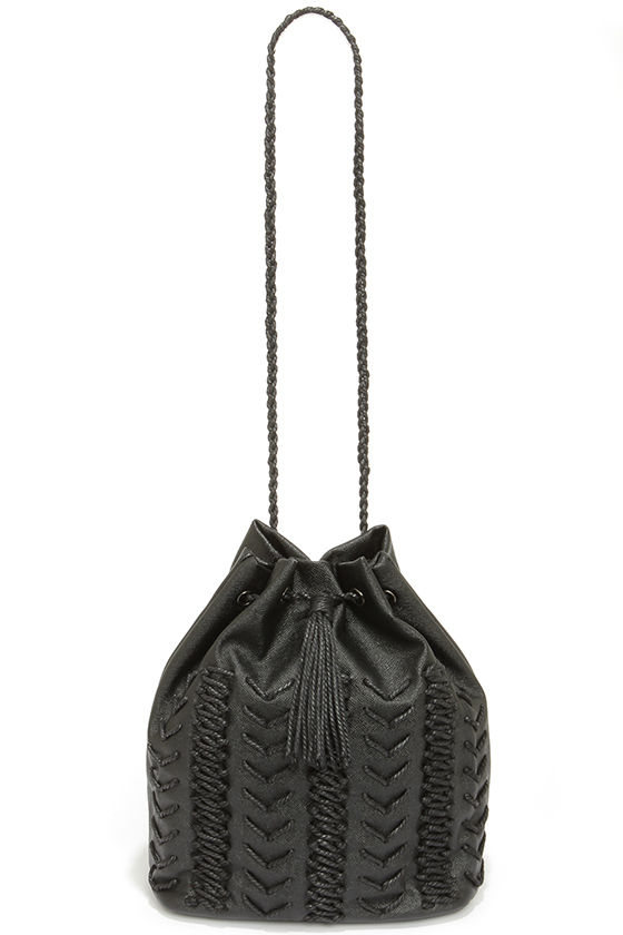 Chic Black Bucket Bag - Drawstring Tote - Drawstring Bucket Bag - $80. ...