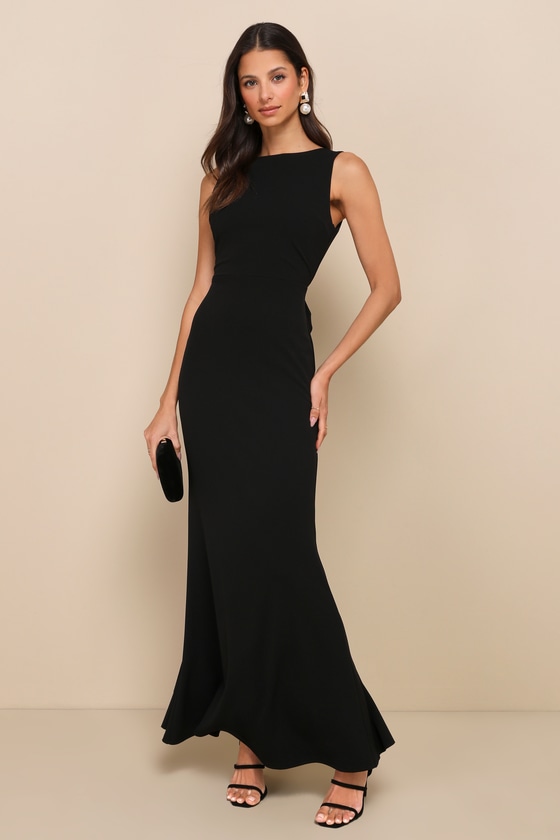 Lulus Exquisite Refinement Black Backless Bow Ruffled Maxi Dress