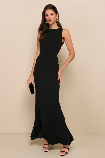 Exquisite Refinement Black Backless Bow Ruffled Maxi Dress 1