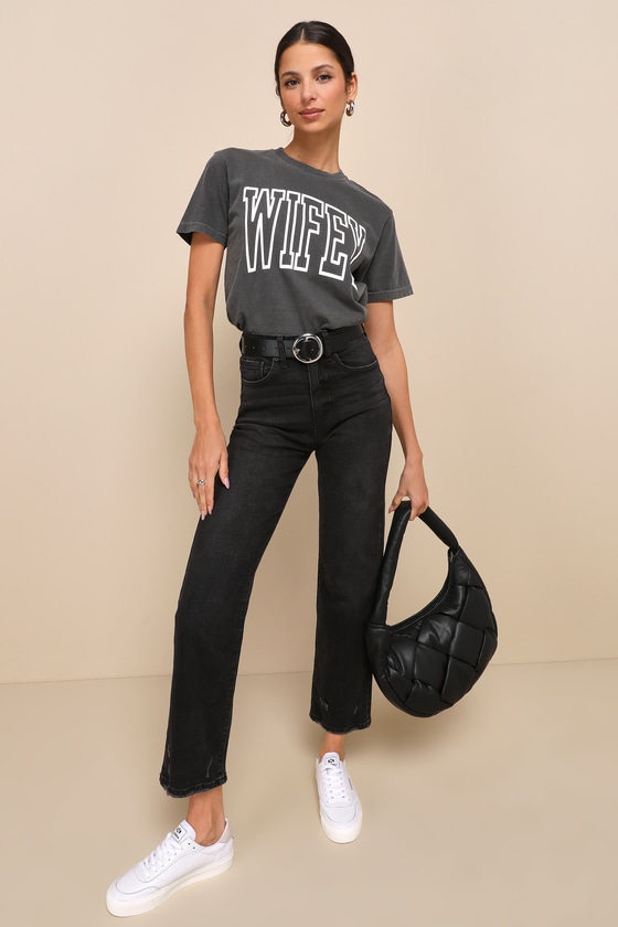 Wifey Graphic Tee Charcoal Grey Tee Bridal Clothing Lulus