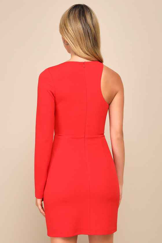 Shop Lulus Coy Moment Red Asymmetrical Cutout Bodycon Mini Dress