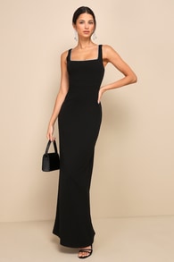 Timeless Poise Black Rhinestone Square Neck Backless Maxi Dress 2
