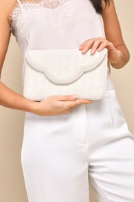 Immaculate Radiance White Pearl Beaded Clutch
