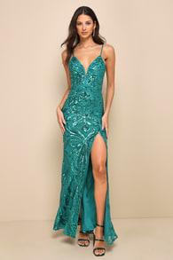 Made for Magic Teal Green Sequin Mermaid Maxi Dress 1