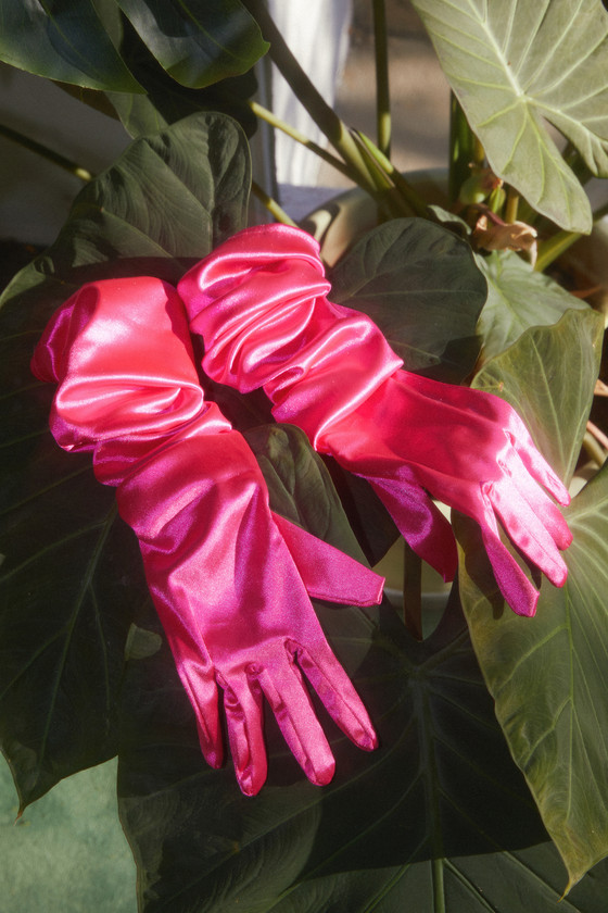 Amazing Sensation Hot Pink Satin Elbow-Length Gloves 1