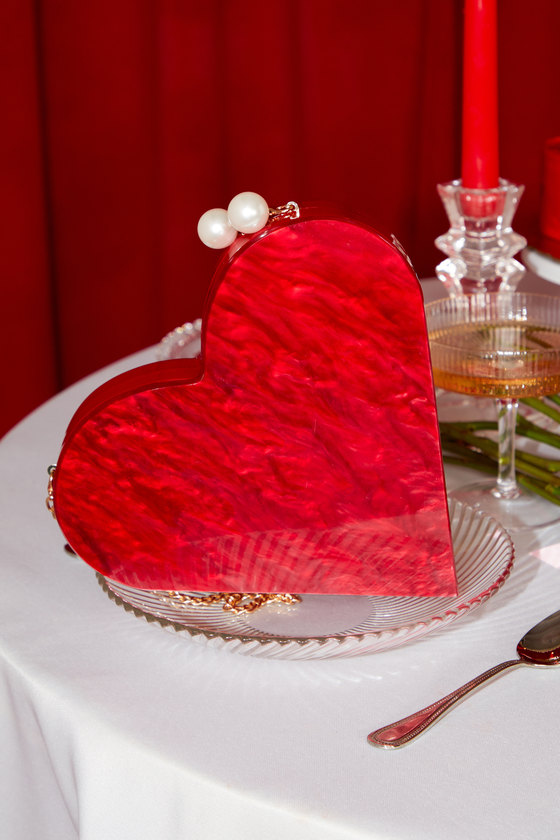 I Heart You Red Acrylic Heart-Shaped Crossbody Clutch 1