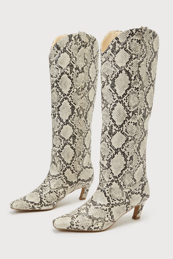 Billini Xanthia - Cream Snake Print Boots - Knee-High Boots - Lulus
