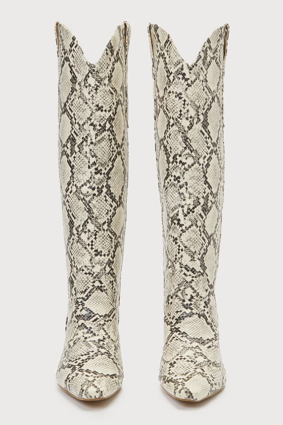 Shop Billini Xanthia Cream Snake Print Knee-high Boots In White