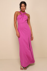 Glorious Perfection Magenta Purple Cross-Front Column Maxi Dress