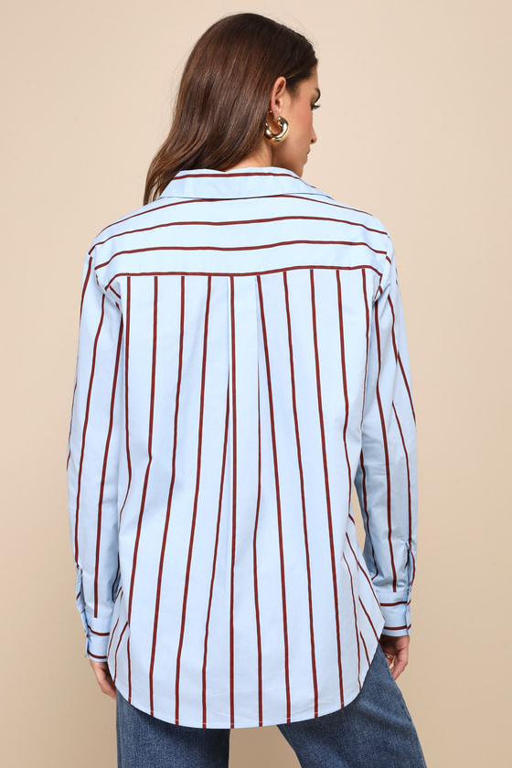 Blue Striped Top - Collared Button-Up Top - Striped Button-Down - Lulus