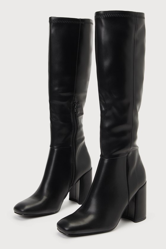Winsloww Black Pari Square Toe Knee-High Boots 1