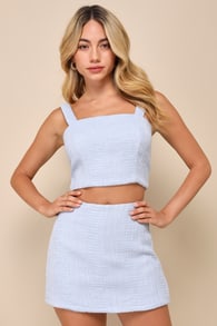 Elevated Attitude Blue Tweed Sleeveless Two-Piece Skort Romper 2