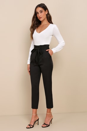 Black Paperbag Waist Paperbag Trousers Tall Black Tweed Check