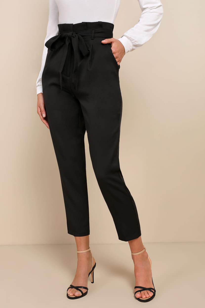 Chic Black Trousers - Paperbag Waist Pants - Black Office Pants - Lulus