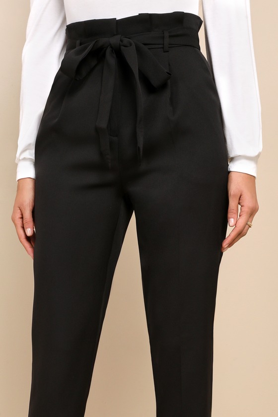 Chic Black Trousers - Paperbag Waist Pants - Black Office Pants - Image 4