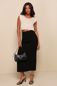 Stylish Mentality Black High-Rise Column Midi Skirt