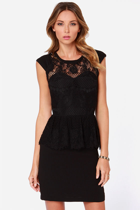 black lace peplum dress