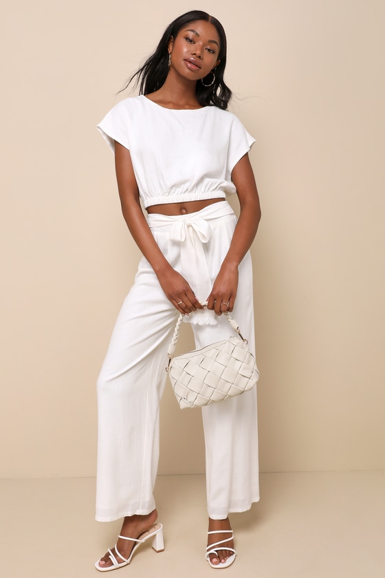 Shop Lulus Sunny Beauty Ivory Linen Two-piece Short Sleeve Jumpsuit