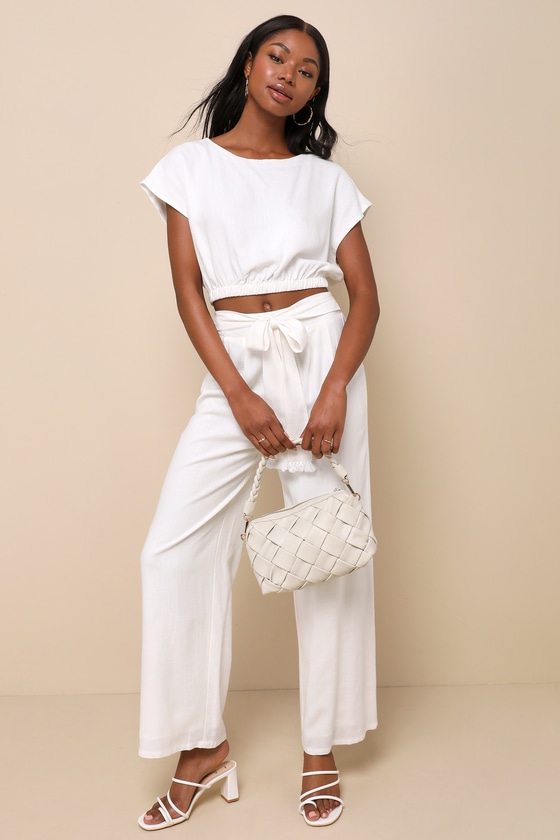 Ivory Linen Jumpsuit - 2-PC Jumpsuit - Short Sleeve Jumpsuit - Lulus